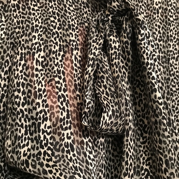 Pink Tartan Leopard Print Tie Neck Blouse Sz 0 XS - Picture 6 of 8